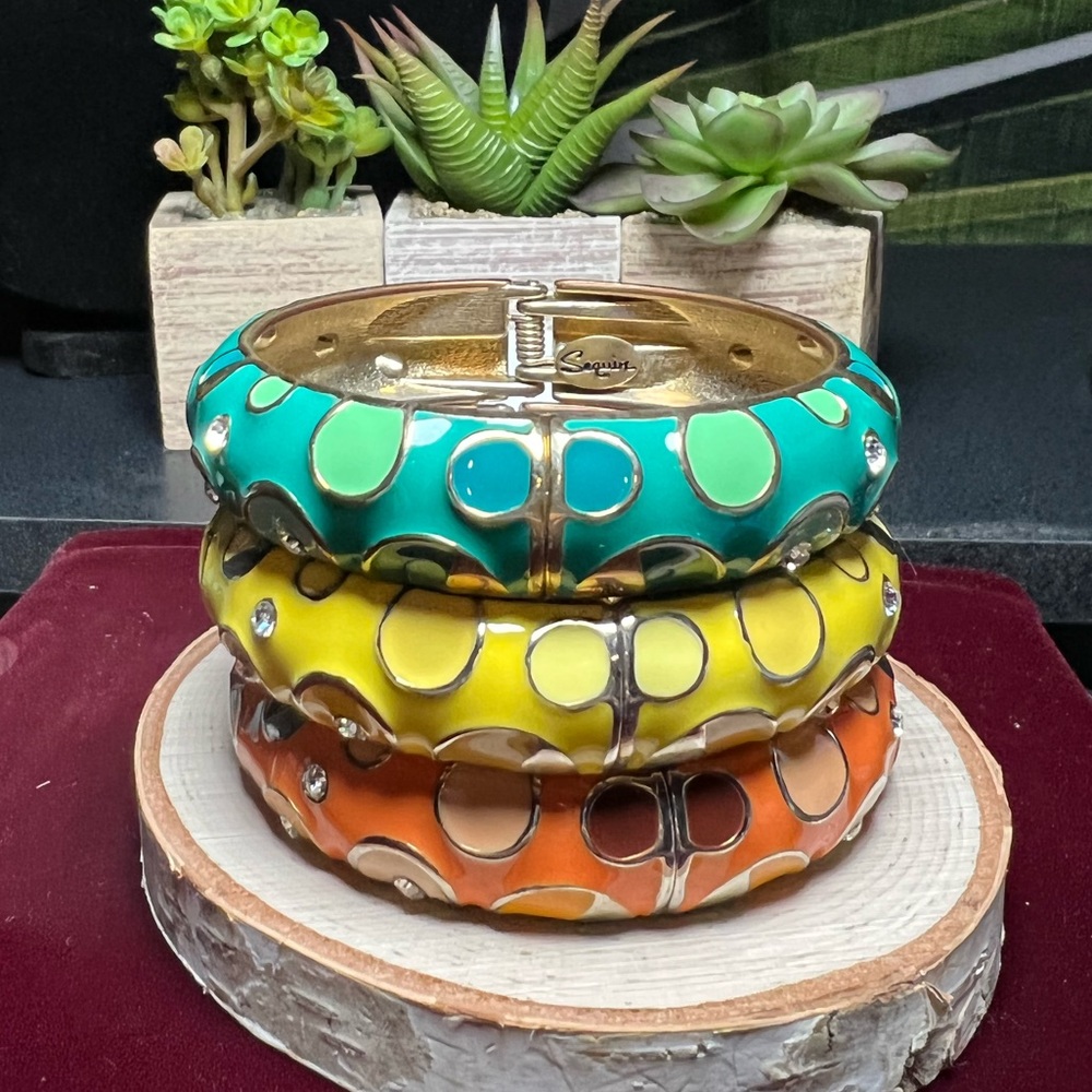 Sequin Set of 3 Bangles 💛💚🧡✨ - Picture 3 of 6